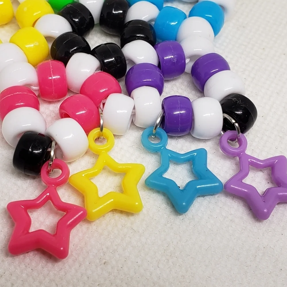 Handmade Neon Rainbow Stretchy Kandi Star Keychain